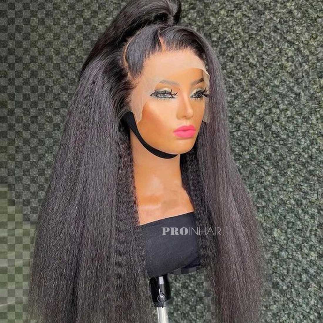 Myrna sem cola Suíço Transparente/Branco Renda Kinky Reta Renda Frontal Peruca Cabelo Humano Virgem