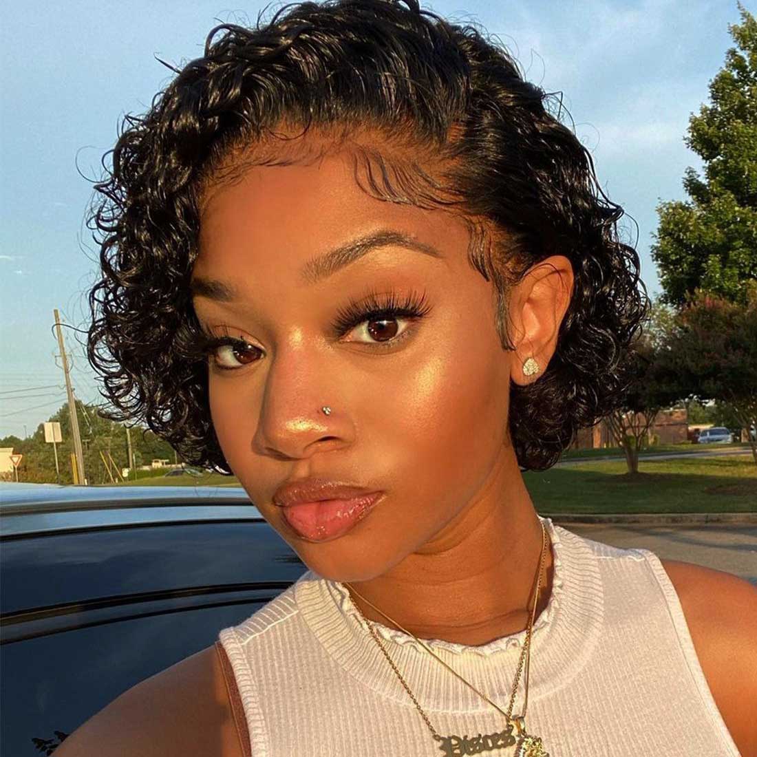 Pandora Sexy Pixie Curly HD Bob Lace Wig Short Lace Frontal Wig Gluless Wear and Go