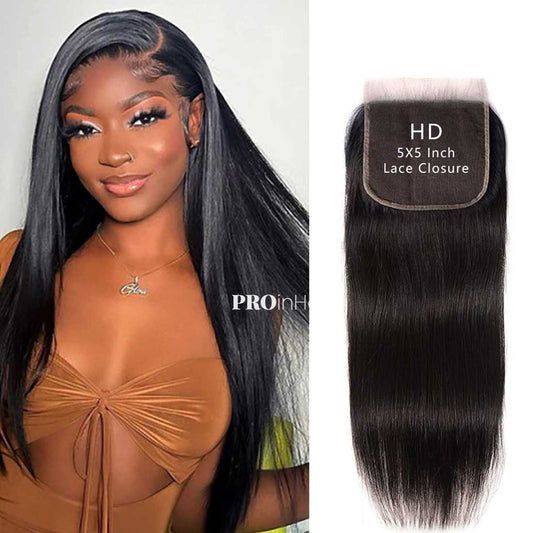 Pre Bleached 5X5 HD Closure Silky Straight Super Thin HD Closure Virgin Human Hair Pre Plucked Hairline