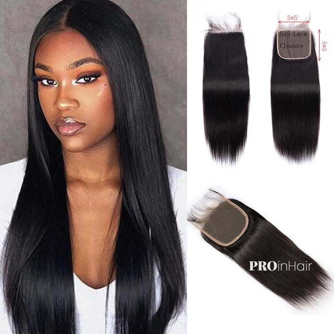 Pre Bleached 5X5 HD Closure Silky Straight Super Thin HD Closure Virgin Human Hair Pre Plucked Hairline