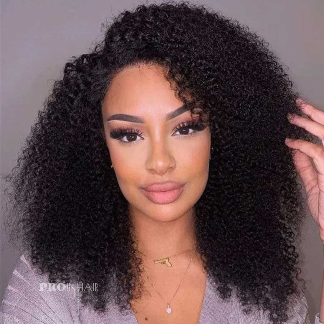 Peruca de renda Regina Natural Deep Part Frontal Kinky Curly Sem cola Wear and Go HD