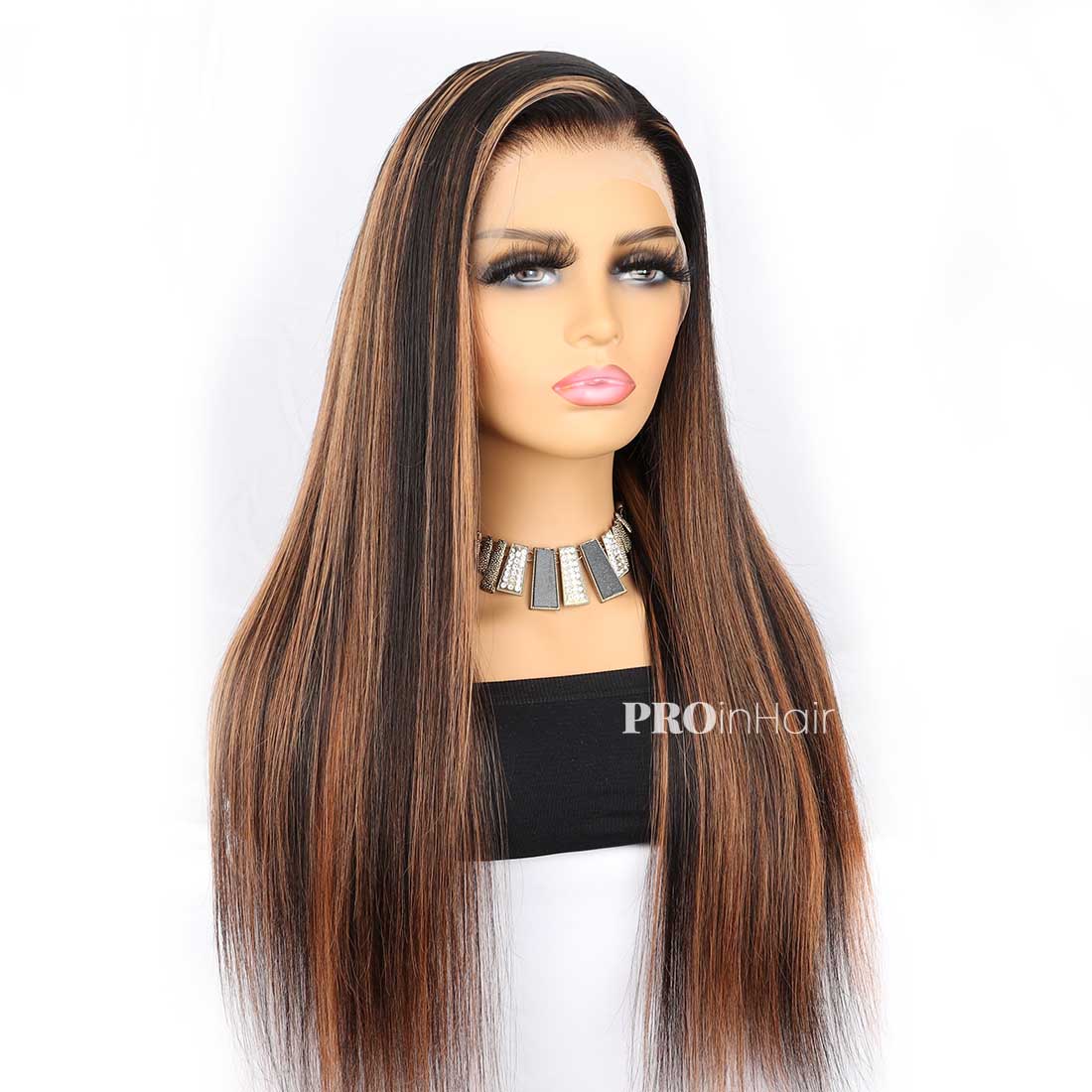 Sophia Blonde Highlights HD Wig Sem cola Silky Straight Super Fine HD lace wig Iniciante amigável