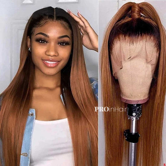 Tina Ombre Brown HD Wig Sem cola Silky Straight Super Fine HD lace wig Iniciante amigável