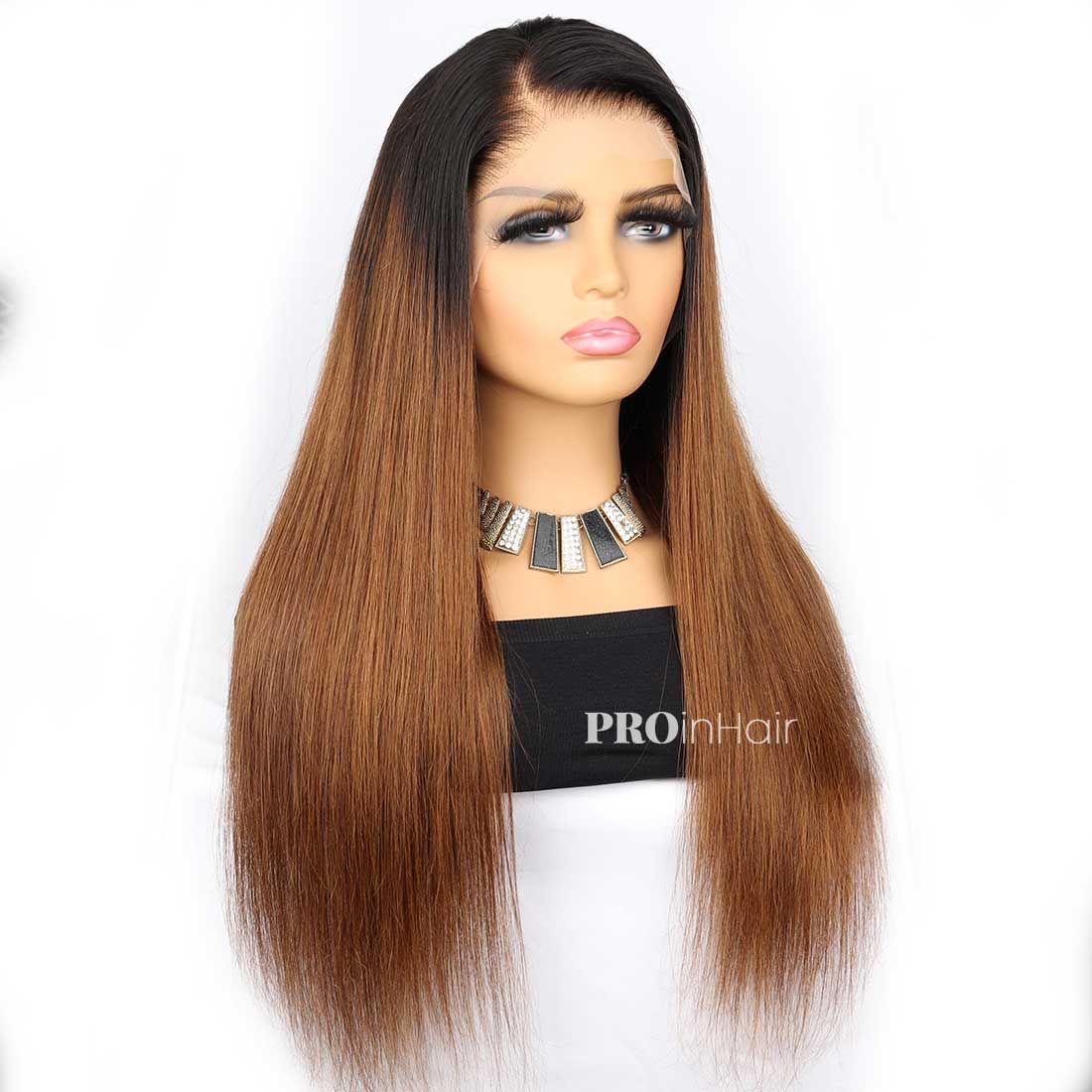 Tina Ombre Brown HD Wig Sem cola Silky Straight Super Fine HD lace wig Iniciante amigável