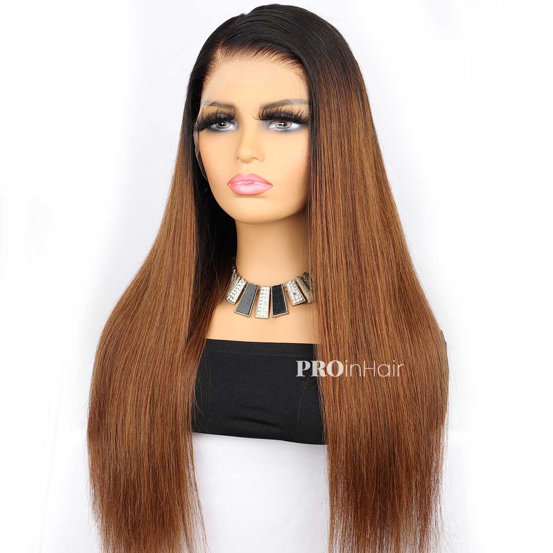 Tina Ombre Brown HD Wig Sem cola Silky Straight Super Fine HD lace wig Iniciante amigável