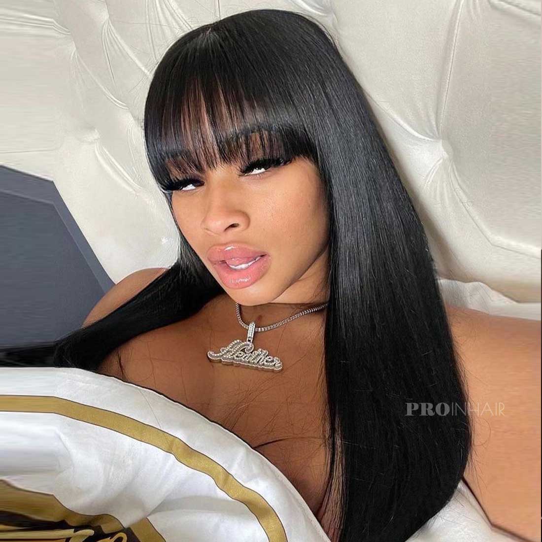 Truda Cute Bangs Wig Sedosa Liso sem cola Peruca frontal de renda super fina HD peruca de renda