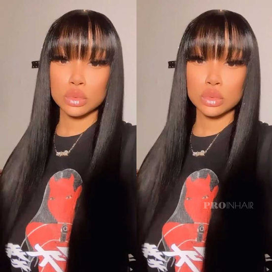 Truda Cute Bangs Wig Silky Straight Glueless Lace front Wig Super Thin HD Lace Wig