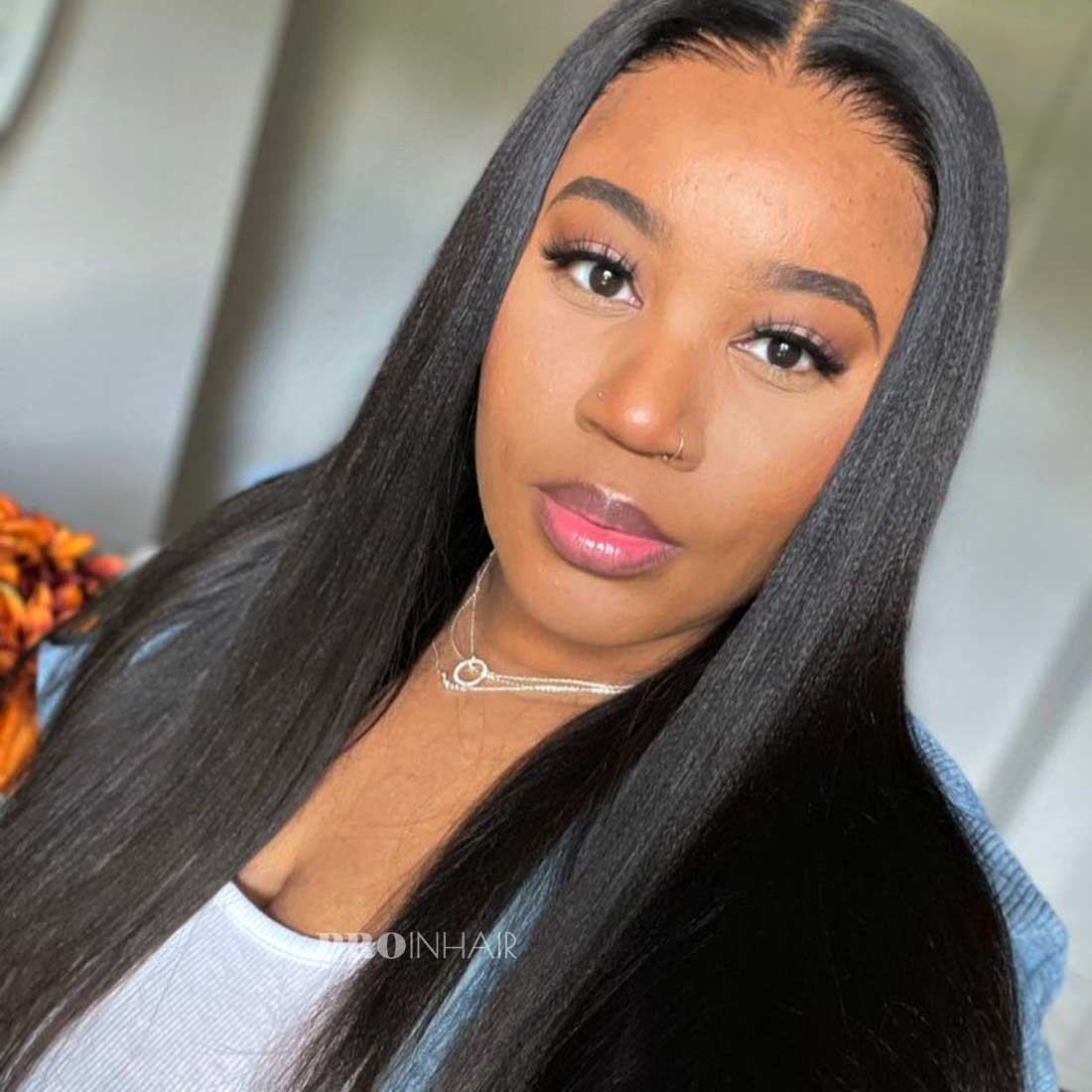 Vicky Glueless HD Lace Wig African American Relaxed Yaki Straight 13X4 Lace Frontal Wig