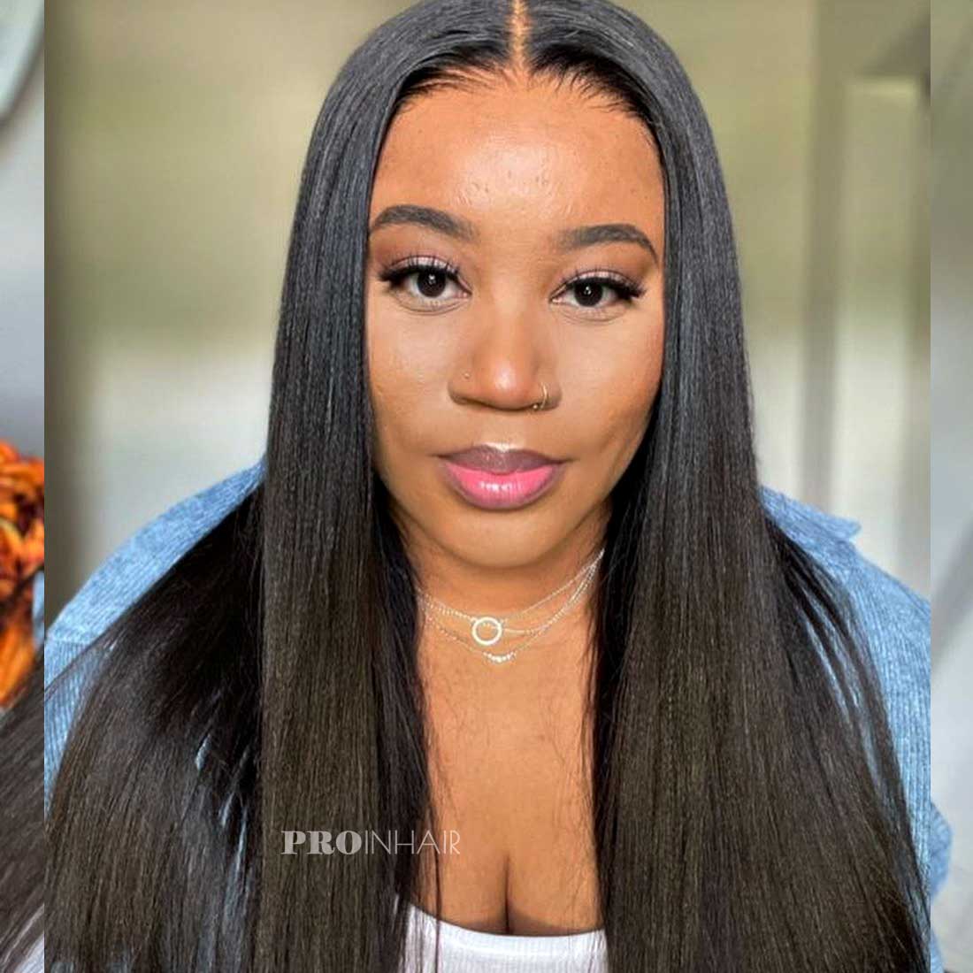 Vicky Glueless HD Lace Wig African American Relaxed Yaki Straight 13X4 Lace Frontal Wig