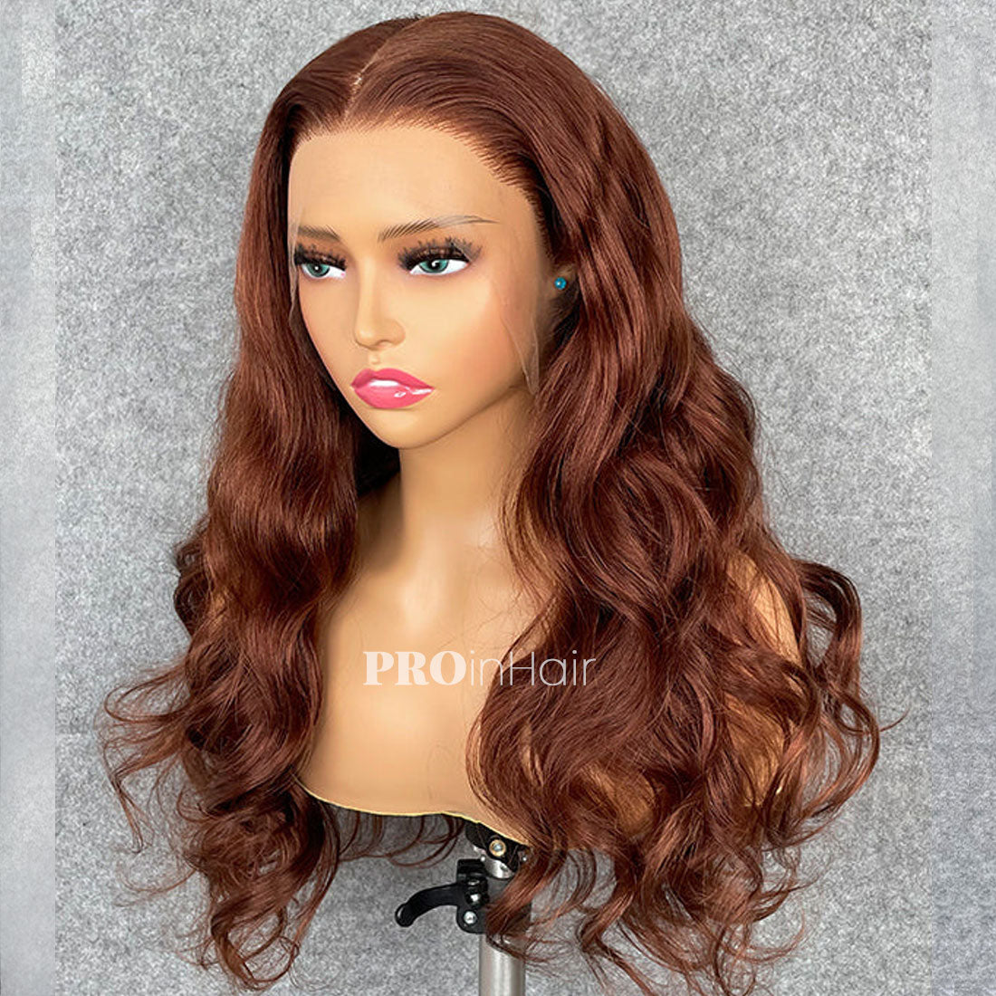 Amani Reddish Brown Lace Wig Sexy Wavy Human Hair Wigs Pre Plucked Hairline