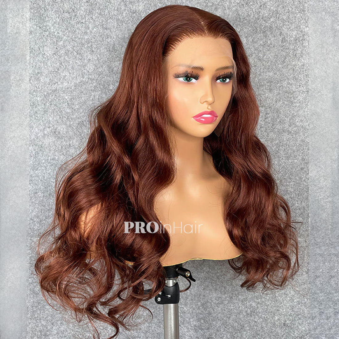 Amani Reddish Brown Lace Wig Sexy Wavy Human Hair Wigs Pre Plucked Hairline