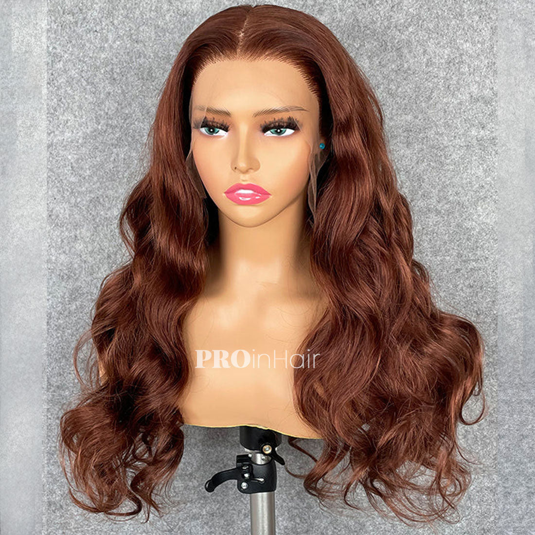 Amani Reddish Brown Lace Wig Sexy Wavy Human Hair Wigs Pre Plucked Hairline