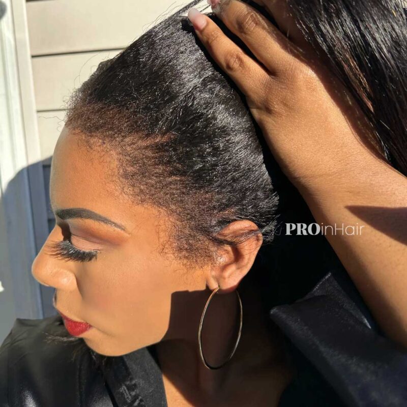 Jacey Most Natural Kinky Straight With 4c Edges Hairline HD Wig Glueless Super Fine HD lace wig Bleached Knots - Image 3
